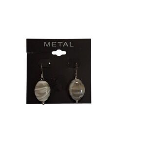 Stone Fishhook Oval Dangle Drop Earrings Women Silver Tone